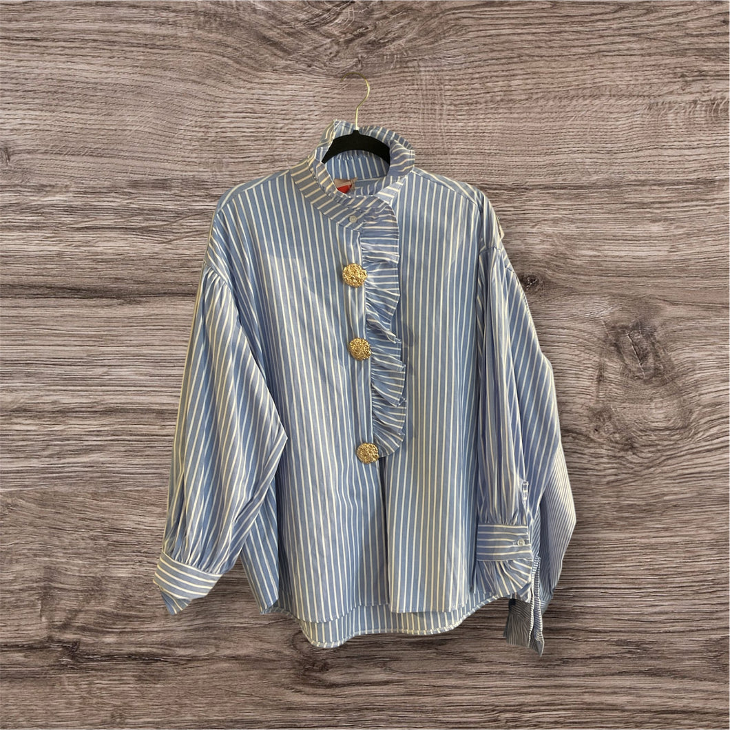 Cute Buttons & Lines Blouse