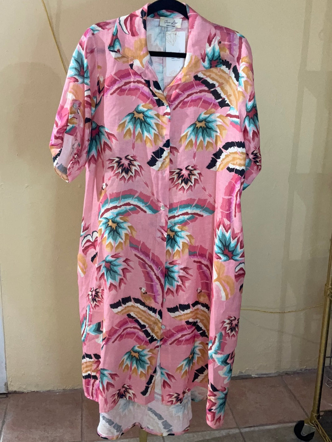 Tropical stamp linen dress