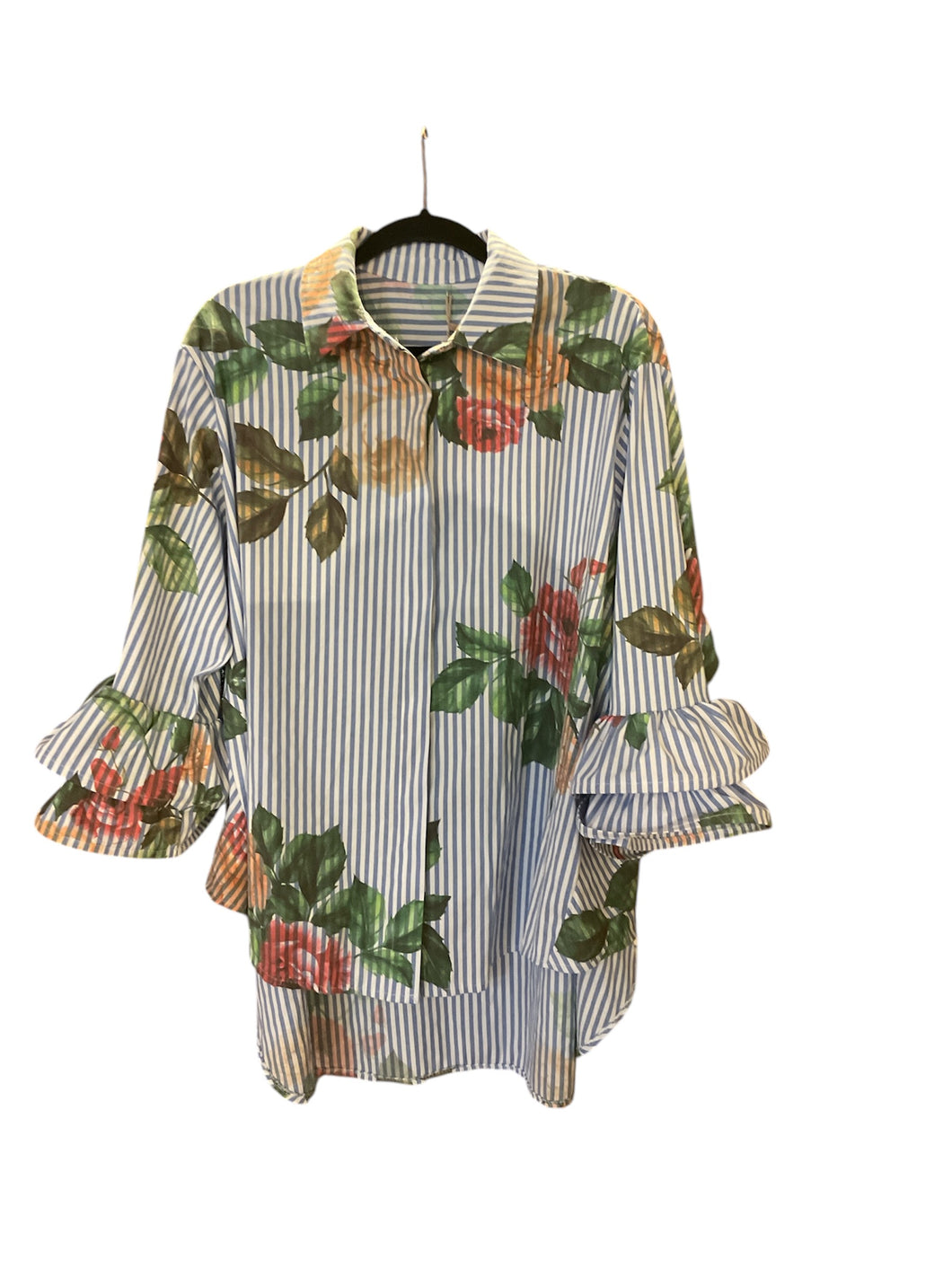 Flowers and Blue Lines Blouse