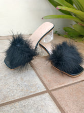 Load image into Gallery viewer, Feather Plush Heeled Mules
